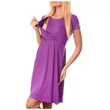 Still Nachthemd Damen Stillnachthemd Mutterschaft Schlafshirt Damen Kurzarm Umstandskleid Nachtwäsche Baumwolle Nachtkleid Kurze Ärmel Rundhals Sleepwear Schlafhemd für Schwangere oder (Purple, M)