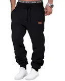 HMIYA Jogginghose Herren Baumwolle Trainingshose Sporthose Freizeithose Lang Hosen Klassische Sweathose mit Taschen(Schwarz,M)