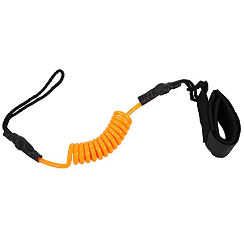 FOLOSAFENAR Kayak Paddle Leash- 43.3 "Dehnbar Aufgerollt Aufstehen Paddel Boot Surfbrett Leine Einstellbar Leine Kajak Paddelhalter Kajakausrüstung für Kajak- und SUP-Paddel(Leuchtendes Orange)