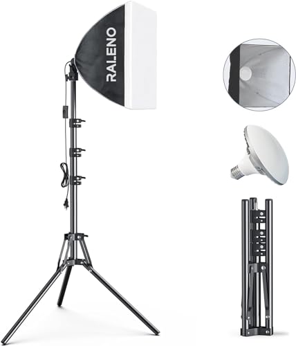 RALENO Softbox Fotostudio Set, 40 x 40 cm Fotolicht mit Stativ und LED Glühbirne (50W, 5500K, 97 CRI), Fotolampe für Porträtfotografie, Game-Streaming, YouTube-Videofotografie, Modell: PS075