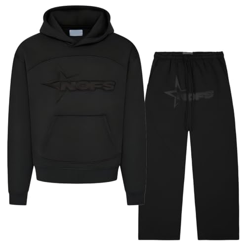 YiJee NOFS Jogginganzug Herren Damen | 2-Teilig Nofstracksuit Y2K mit Hoodie und Jogginghose | | Hip Hop Streetwear Style | Noneofus Fashion Trainingsanzug Anzug mit Stickerei | Unisex