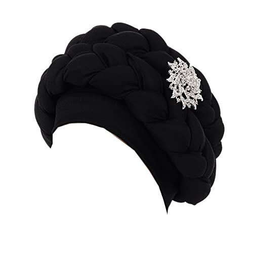 JDYaoYing Afrikanischer Turban Kopfwickel Zopf Beanie Cap Kopfbedeckung Kristalle Twisted Head Turbans für Damen und Mädchen, Schwarz, 6