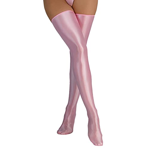 Duohropke Damen Sexy Glanz Lack Leder Strümpfe Wetlook Halterlose Strümpfe Oberschenkel Latex Lange Socken Stockings Overknee Fetisch Dessous Weiß Einheitsgröße