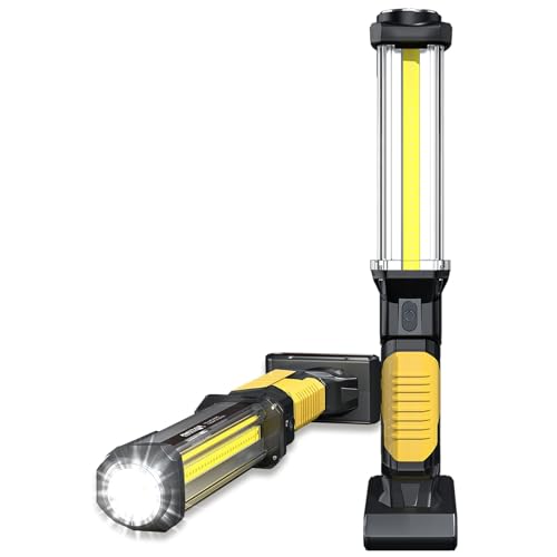 WARSUN LED Arbeitsleuchte Wiederaufladbar Werkstattlampe Taschenlampe 1500 Lumen COB Inspektionsleuchten Worklight Handlampe mit Haken für Auto-Inspektionslicht Notfall [Energieklasse G] (1 Stück)