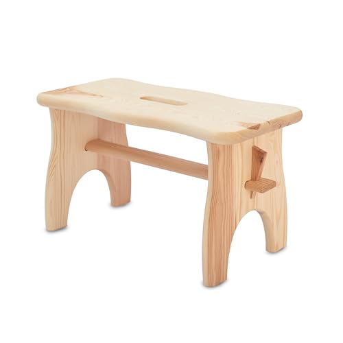 Pinus - Holzhocker 38x18x21 cm, Tritthocker aus Holz, Fußbank, Holzschemel für Kinder, Stabil und Bequem, Kleiner Hocker, Holzschemel, Natural Farbe, Kieferholz