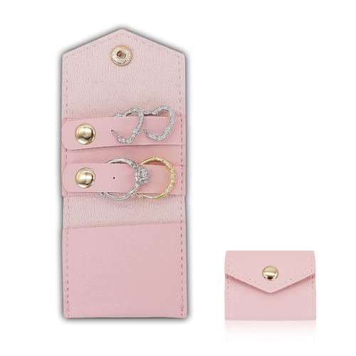 AfitLulu Schmuckkästchen Klein Schmuckrollen Faltbare Schmuck Organizer Tasche Tragbare Schmucktasche für Reisen, Schmuckaufbewahrung Reise Schmuckkasten für Ringe, Halsketten, Ohrringe (Rosa)