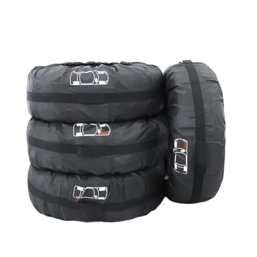 BooeDareno Universal-Auto-Ersatzreifenabdeckung, Polyester, Aufbewahrungstaschen, Fahrzeugreifenzubehör, staubdichter Radschutz (4 Stück, schwarz, 33–45,7 cm)