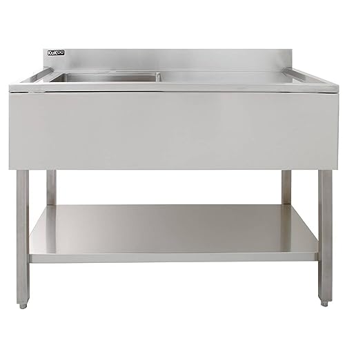Gastro Profi Spültisch Edelstahl Gastrospüle Spülbecken 1 Becken Rechts Restaurant Küche Bar Abtropffläche Freistehend Untere Ablage mit Füße Aufkantung 90 x 120 x 60cm GRATIS Sieb-Stöpsel