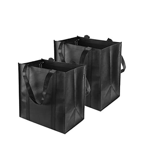 TSHAOUN 2 Stück Schwarze Einkaufstasche 38 x 33.5 x 25.5cm Große Einkaufstasche mit Tragegriffen und Kleiner Haken, Faltbar, Wiederverwendbarer Einkaufskorb für Einkaufen Picknick Camping (2 Pack)