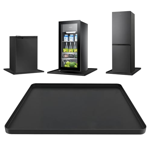 KüHlschrank Matten, 50x50x1.5cm Silikon KüHlschrankmatten Mit ErhöHtem Rand Leck-Proof Washer Drip Tablett Waschmaschinen Unterlage FüR Teppich Boden Schutz, Schwarz