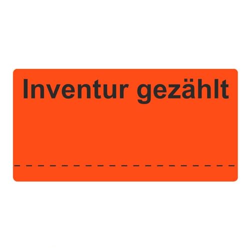 Inventuretiketten, Inventuraufkleber "Inventur gezählt" - 100 x 50 mm - 500 Stück (Leuchtrot)