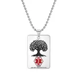AITENME Medizinische Alarm Halskette Quadratkarte Anhängerbaum von Lebens ID Notfall Medizinische Erste -Hilfe -Mode -Halskette Edelstahl Custom Gift fü DNR
