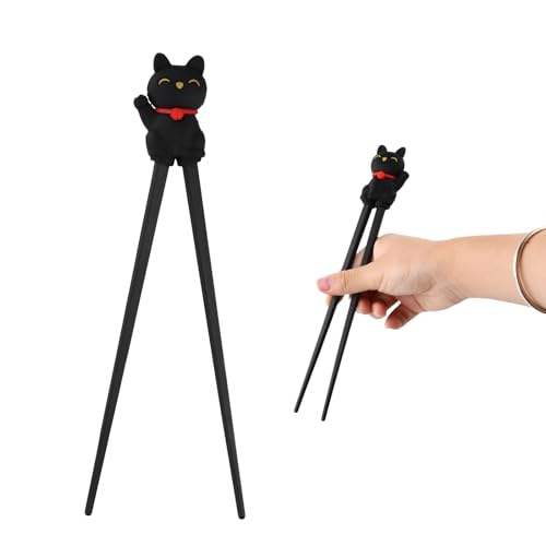 Volumoon Essstäbchen, Essstäbchen Süße Lucky Cat, Stäbchen für Kinder, Wiederverwendbare Rutschfeste Essstäbchen Training Essstäbchen Personalisiert Esstäbchen für Ramen Asiatische Geschirr (Schwarz)