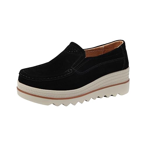 Sportliche Freizeitschuhe Für Damen Mit Dicker Sohle: Arbeitsschuhe Damen Wasserdicht Hoch - Schlupfschuhe Wildleder Keilabsatz Sneaker Atmungsaktiv Herbstschuhe Breiter Fuß Lederschuhe