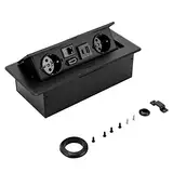 Steckdose Einbausteckdose,Tischsteckdose Einziehbare Steckdosen,Tischplatte Versteckt Steckdose,Pop-up Bodenbox mit 2 EU LAN HDMI und 5V 3A USB Typec Ladegeräten,AC250V 16A (Schwarz)