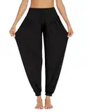 PINSPARK Sporthose Damen Lang Yogahose Haremshose Yoga Hose High Waist Pluderhose Jogginghose Große Größen Freizeithosen Schwarz M