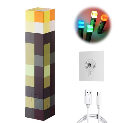 Craft Fackel Lampe, Lampe Fackel Leuchtende Wandlampe Nachtlampe - 11 Zoll LED MCERS Nachtlicht, USB Wiederaufladbar für Nachttischlampe, Mine-craft Lampe, Wohnzimmer Gaming Room Study Room (Vierfarb)