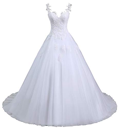 Romantic-Fashion Brautkleid Hochzeitskleid Weiß Modell W101 A-Linie Stickerei Träger Satin Organza DE Größe 54