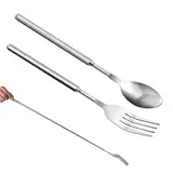 2 Stück Teleskopgabel Teleskoplöffel Set,Lange Teleskop Löffel Gabel Einziehbarer Set,Lange Löffel,63cm Edelstahl Teleskoplöffel,64cm Edelstahl Teleskopgabel,für BBQ,Toasten,Abendessen,Obst,Dessert