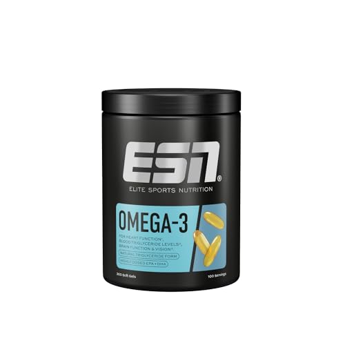 ESN Omega-3, 300 Kapseln, hochdosiertes EPA & DHA, unterstützt Herz, Gehirn & mehr, 1200 mg EPA & 900 mg DHA pro Portion, regelmäßig geprüft - made in Germany