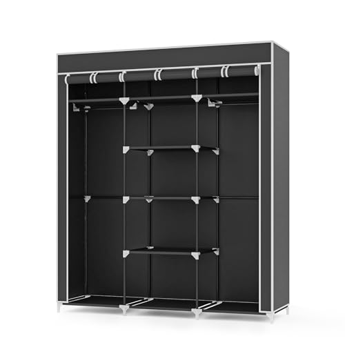 Mondeer Kleiderschrank, Stoffschrank für Schlafzimmer, Stoffschrank, roßes Stauraum, Stabiler Schrank, für Schlafzimmer, Ankleidezimmer, 150x45x175cm