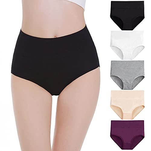 Falechay Unterhosen Damen Unterwäsche Bauchweg Slips Damen Pantys High Waist Taillenslip Mehrpack 5er Pack,Mehrfarbig-1,5XL