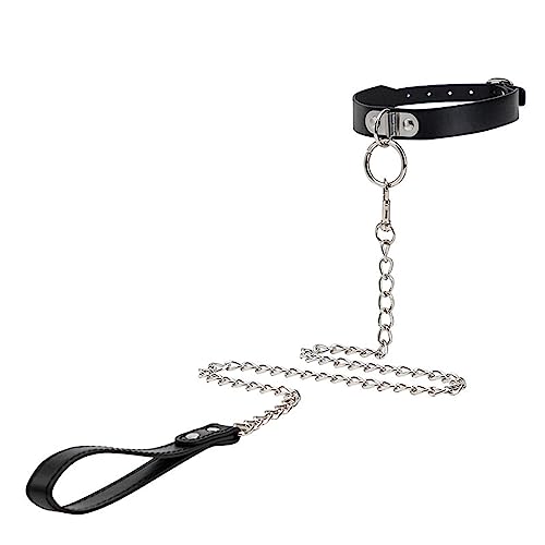 JIAHG Halsfessel Halskette mit O-Ring Slave Halsband Bondage PU Leder Fetisch SM Fesseln Halsbänder Halsband Flirt Erwachsene Sexspielzeug für Paar, Männer, Frau (Schwarz)