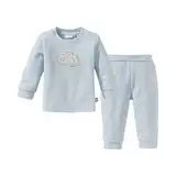 Bornino Basics Schlafanzug lang blau - Set für Babies - Zweiteiler - Wolken-Stickerei - Komfortbund - Druckknöpfe an den Schultern - Größe 86