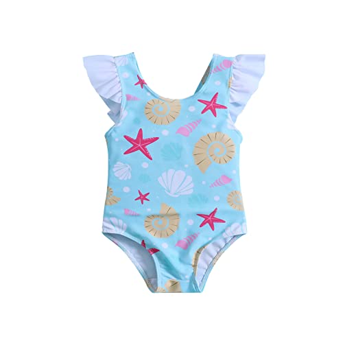 Neugeborenen Baby Unisex Baumwolle Druck Ärmellose Strampler Body Baby-Badeanzug (Blue, 6-12 Months)