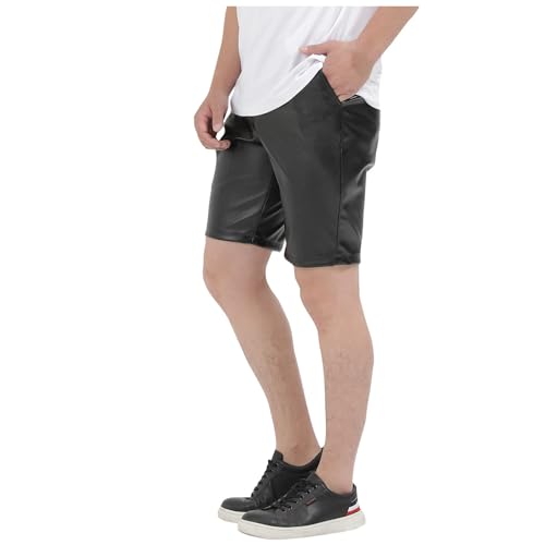 Männer Kurze Kleidung Kunstleder-Shorts für Herren, Hip-Hop, Motorrad-Fahrt, Party, Disco-Shorts Männer Kurz Freizeithose Shorts (Black, 29)