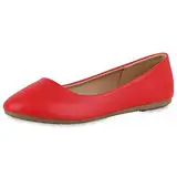 VAN HILL Damen Klassische Ballerinas Leder-Optik Schuhe Flache Leder-Optik Slippers Freizeit Slip Ons Schlupfschuhe 211182 Rot 42