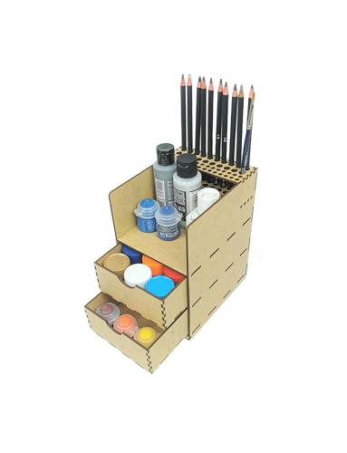 HobbyHold Modellbau-Organizer mit 2 Schubladen - Kompakter Werkzeug- und Farbenhalter - Modell Farbregal Organizer Farbständer - Bastel-Farbregal - Paint Rack - Schreibtisch Organizer - Pinselhalter