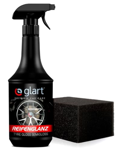 Glart Reifenglanz Reifenglanzspray - Tire Shine, Reifen Schwarz, für matten Seidenglanz - 1000ml Reifenpflege Auto inkl. Auftragsschwamm für Reifen Glanz & Profi Autopflege - Gummi Pflegemittel Auto