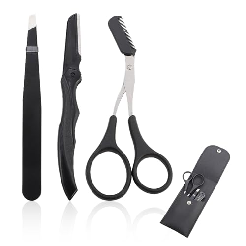 4 Stück Beauty Augenbrauenschere, Augenbrauen Trimmer Schere mit Kamm zum Kürzen Der Augenbraue und Wimpern für Frauen und Männer, Augenbrauenbürste Schere Beauty Tool(Schwarz)