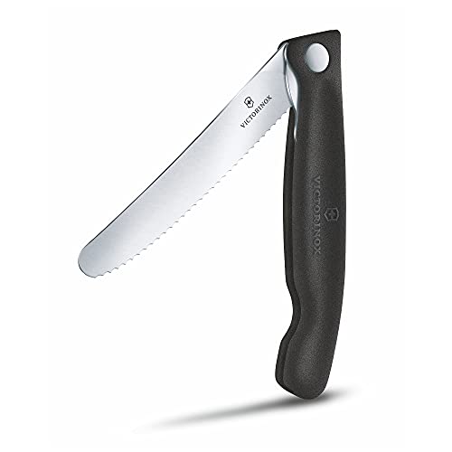 Victorinox Swiss Classic, Profi Tomaten- und Tafelmesser, Extra Scharfe Klinge, Wellenschliff, 11 cm, Rostfreier Stahl, schwarz