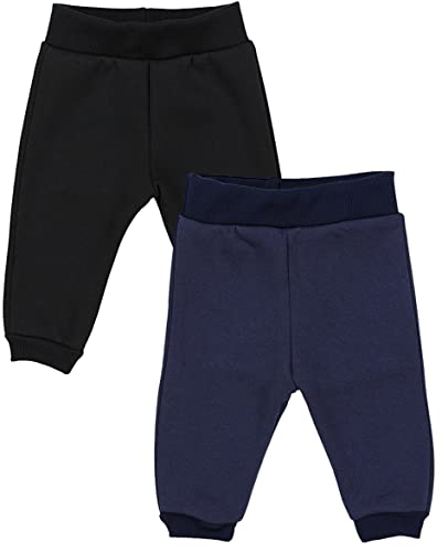 TupTam Baby Jungen Hosen Winter Thermo Babyhose Warm Sweathose 2er Pack, Farbe: Schwarz/Dunkelblau, Größe: 92