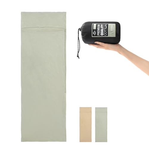 Naturehike Hüttenschlafsack 100% Baumwolle Seidenschlafsack Hüttenschlafsack Seide Ultraleicht Schlafsack Inlet für Sommer, Rucksackreise, Hotels und Hütte (Grün)