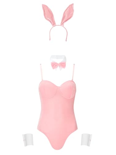 Ann Summers - Smoking Pink Bunny Sexy Outfit, Samt-Halloween-Kostüm für Erwachsene, freches Kaninchen-Rollenspiel-Outfit mit Hasenohren und flauschigem Schwanz