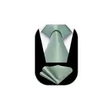 HISDERN Krawatte Herren Salbei Grün Hochzeit Klassische Krawatte mit Einstecktuch Set Formal Elegante Taschentuch Business Party