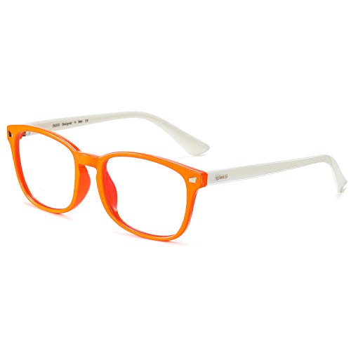 DUCO TR90 Rahmen Blaulicht Blockierbrille für Kinder Anti-Glare Gaming Computer Brille Brille für Jungen und Mädchen Alter 5-10 K028 (Orange Weiß)