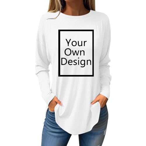 Longshirt Bedrucken Lassen Damen - Frauen Oversized Langarmshirt Selbst Gestalten mit Vorne Bedruckt, Personalisiert Exklusive Individualisierung Mit Foto Text Logo - für Paare Familie Weihnachten