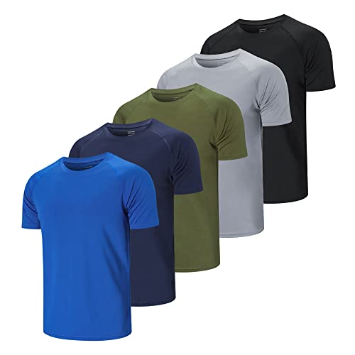 Cimic 5er Pack Sport Tshirts Herren Funktionsshirt Sportshirt Herren Kurzarm T Shirt Atmungsaktive Trainingsshirt Männer Fitness Gym Laufshirt Wandershirt Men Set (510-Black Grey Green Navy Blue-XL)