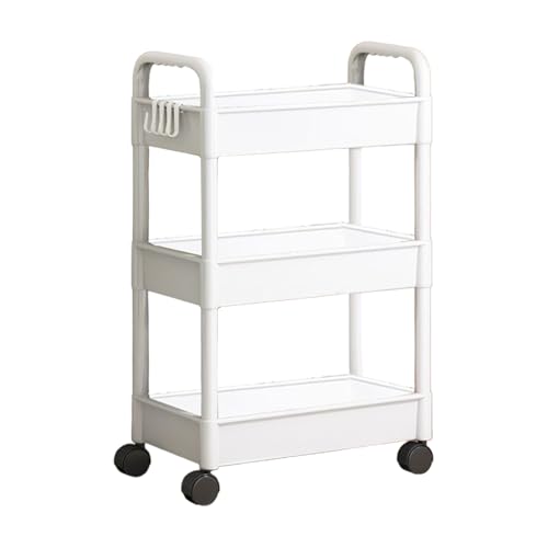 Yaztauho Mehrzweckwagen Auf Rädern, Aufbewahrung Rollwagen, Aufbewahrungswagen Mit Schublade, 3-stöckiger Allzweckwagen Schmal, 69x33x22 cm, Weiß