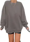 Sweatshirt Damen Los Angeles Pullover Oversized Langarmshirt Rundhals Pulli Basic Loose Tops Ohne Kapuze Teenager Vintage Oberteile Shirts Grau M