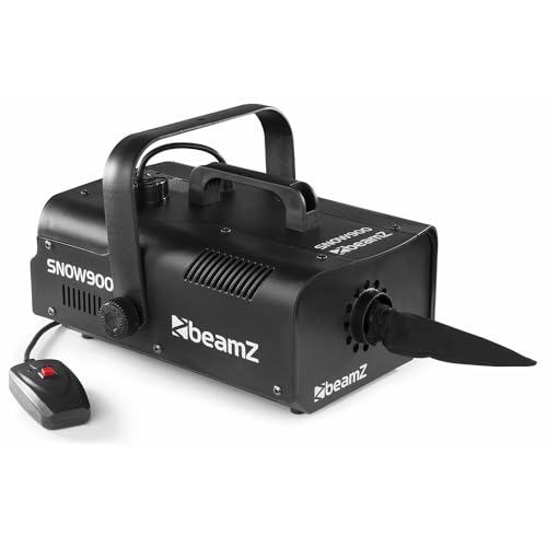 BeamZ SNOW900 Schneemaschine, 900 Watt Schnee Maschine mit Kabelfernbedienung, Snow Machine, mini Schneekanone Garten, Apres Ski Party Gadget, Winter Simulation