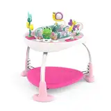 Bright Starts, Bounce Baby, Playful Palms, 2 In 1 Aktivitätshüpfer, Spielzentrum & Spieltisch, Lichtern, Spieltrampolin mit Hüpfkissen, 7 Spielzeuge, 360° drehen Sitz, Rosa, Kinder ab 6 Monaten