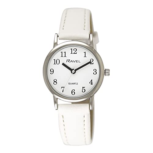 Ravel - Pastellfarbene Alltagsuhr für Damen (36 mm Gehäuse) - Analoges Quarzwerk - R0137.04.1 - Weiß/Silberton