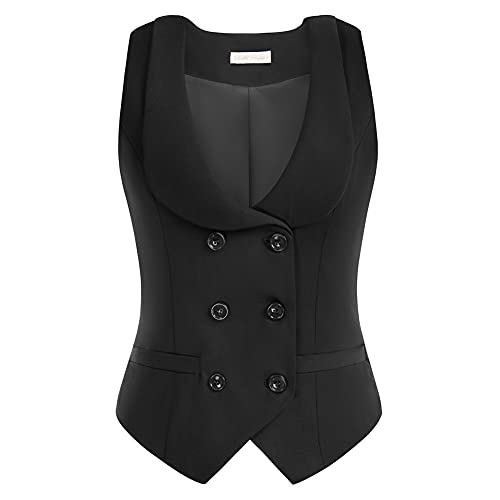 Belle Poque Damen Weste Ärmellos Gefüttert Zweireihige Knöpfe Rückenverstellgurt Gilet Freizeit Party Ärmellosweste BP0150A21-02_0XL