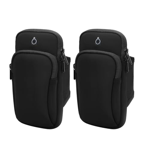 2er-Pack Handy-Armband-Armtasche, Sporttasche, Outdoor-Sport, Laufsport-Armtasche mit Kopfhöreranschluss und Zwei Taschen für Laufen, Fitness (Schwarz)