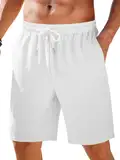 Runcati Kurze Hosen Herren Sommer Sporthose Beach Shorts mit Taschen Gummizug Leicht Freizeithose, Weiß, XL